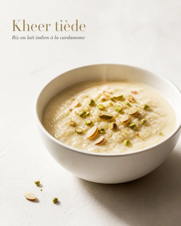 Kheer crémeux servi en bol avec pistaches et amandes