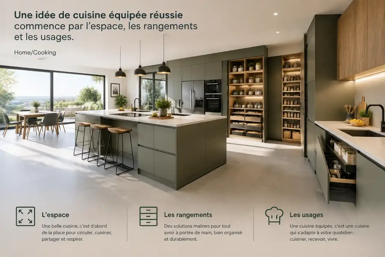 Une idée de cuisine équipée réussie commence par l’espace, les rangements et les usages