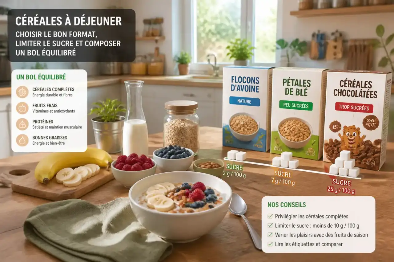 Céréales à déjeuner : choisir le bon format, limiter le sucre et composer un bol équilibré