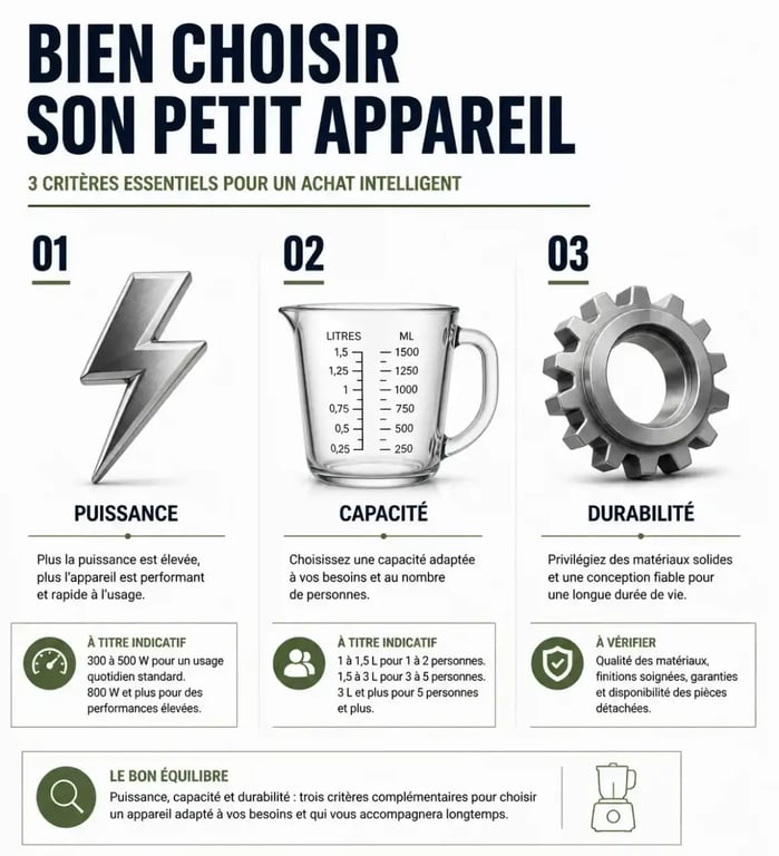 Critères techniques pour choisir son petit électroménager : puissance, capacité et durabilité