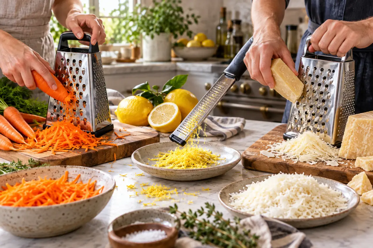 Quelle râpe manuelle choisir ? Carottes, fromage et zestes n’exigent pas les mêmes lames