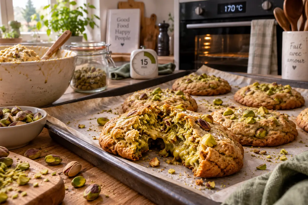 Cookies à la pistache : 170 °C, 15 minutes au froid et un cœur moelleux