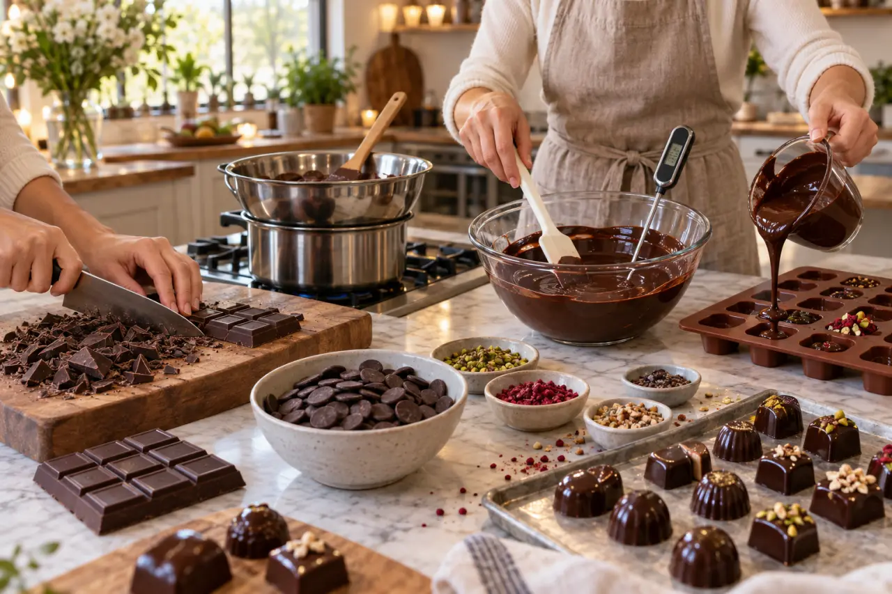 200 g de chocolat et 4 gestes précis pour réussir vos petits chocolats maison