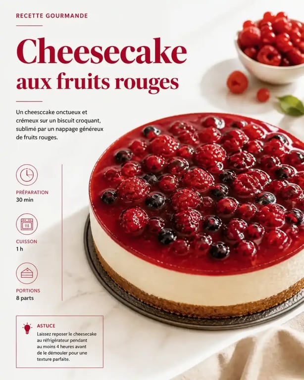 Cheesecake aux fruits rouges démoulé sur le fond d'un moule à charnières